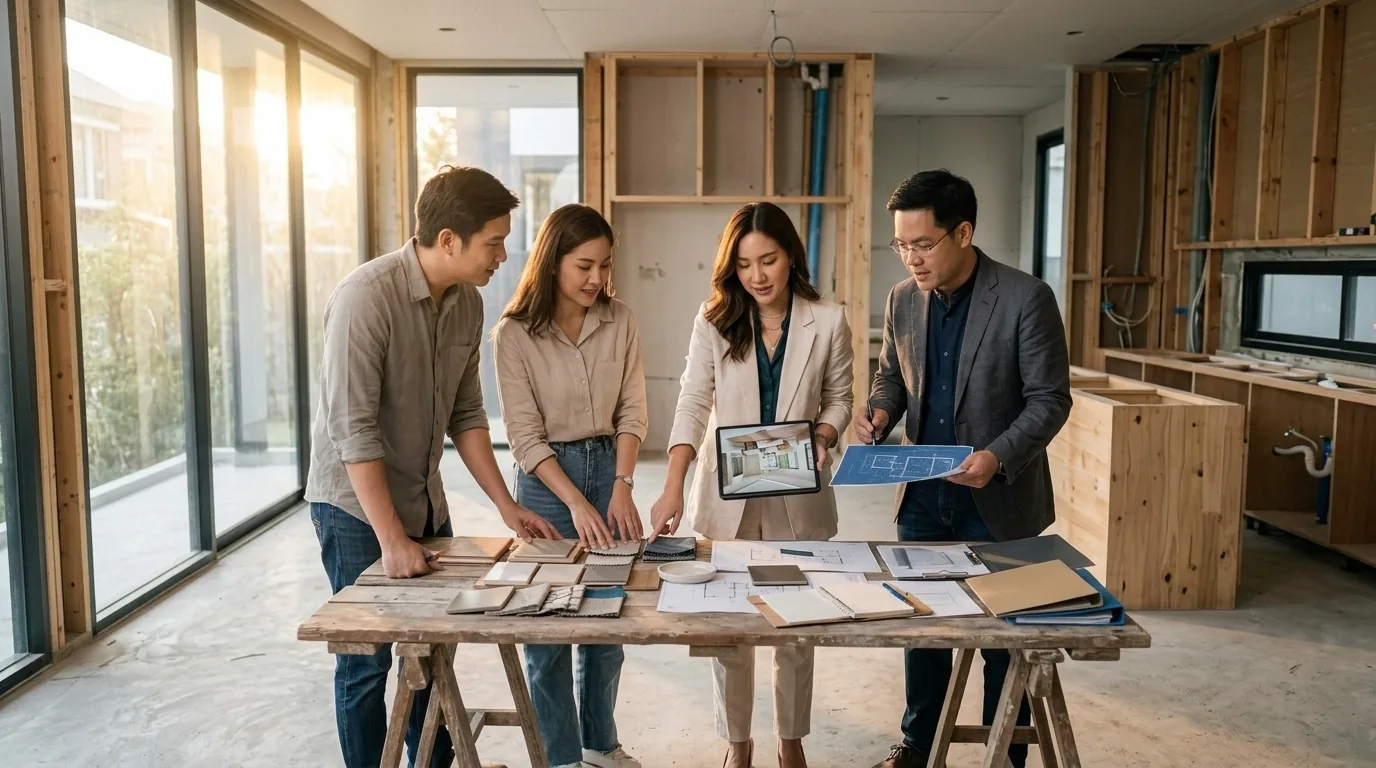 Clients and a project team meeting around a table