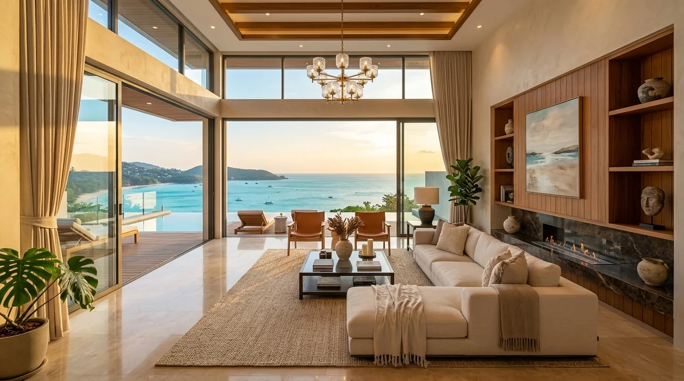 Finished contemporary living room interior